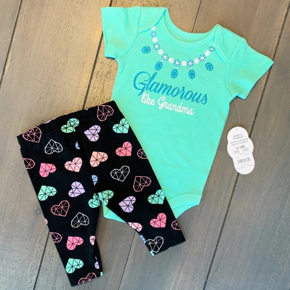 NWT 0-3M Teal 2 Piece Matching Outfit